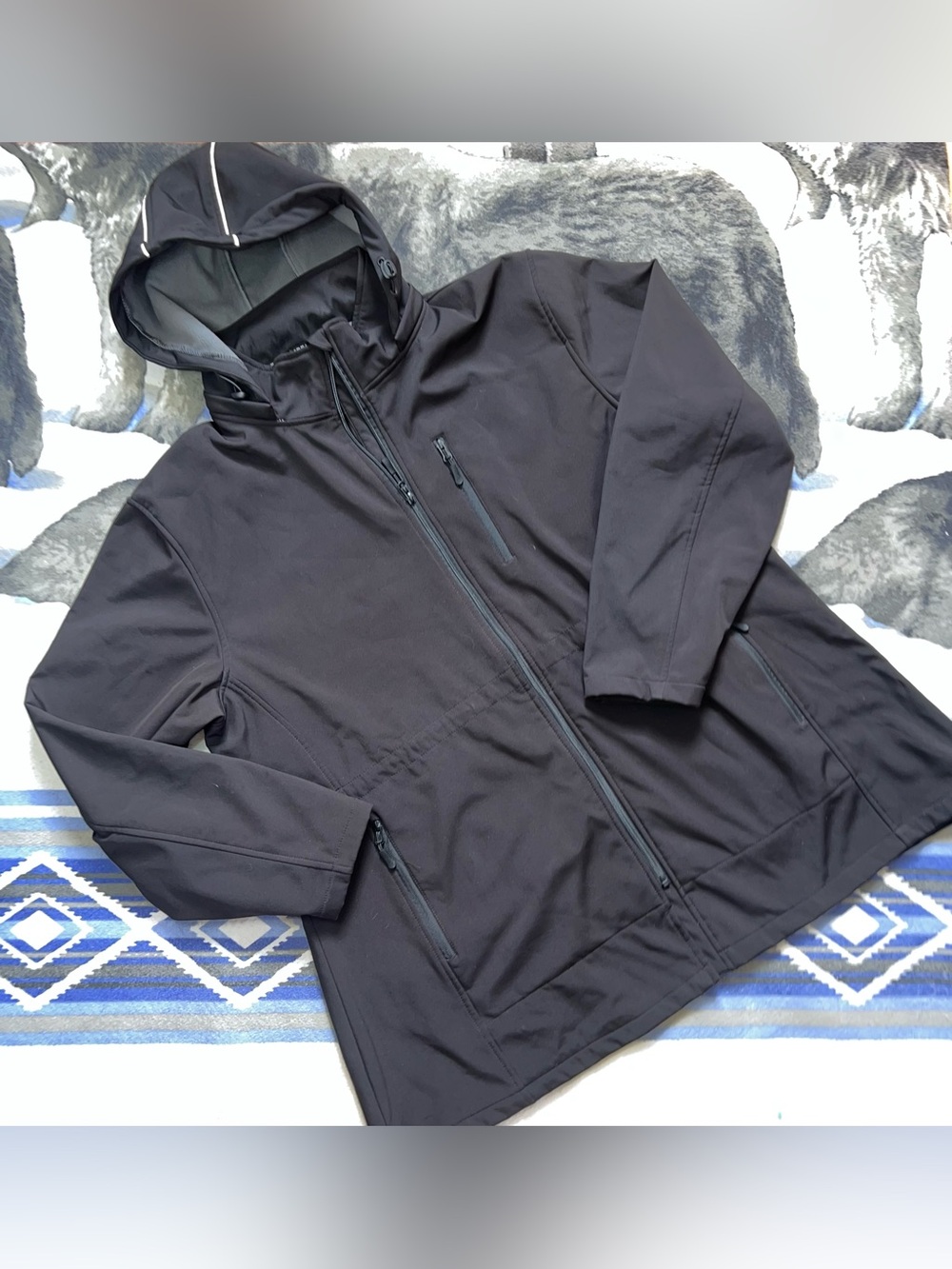 Men's Black Hooded Softshell Fleece Lined Jacket 3XL